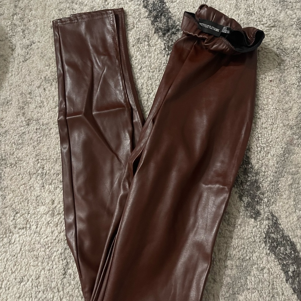 Brown leather leggings